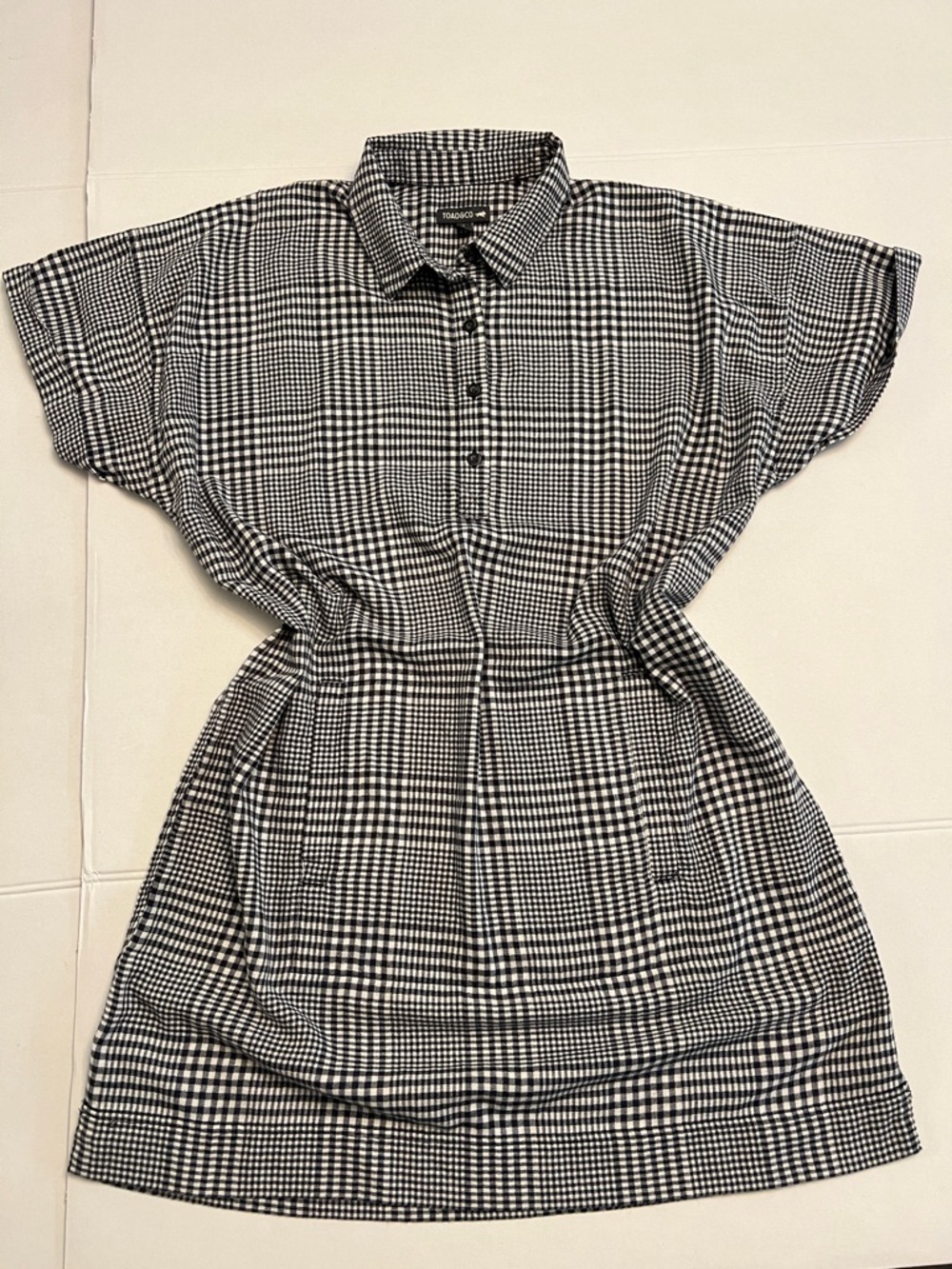 TOAD & CO. PLATITUDE SHORT SLEEVE SHIRT DRESS BLACK & WHITE SIZE MEDIUM COTTON